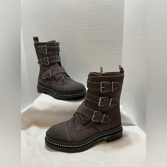 New Vince Camuto Women's Size 8/38.5 Gray Suede Leather Stud Chain Bobette Boot